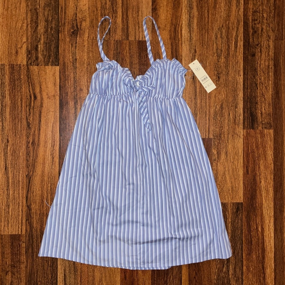 No Boundaries Blue Peri Stripe Poplin Mini Sundress XXS 00 NWT